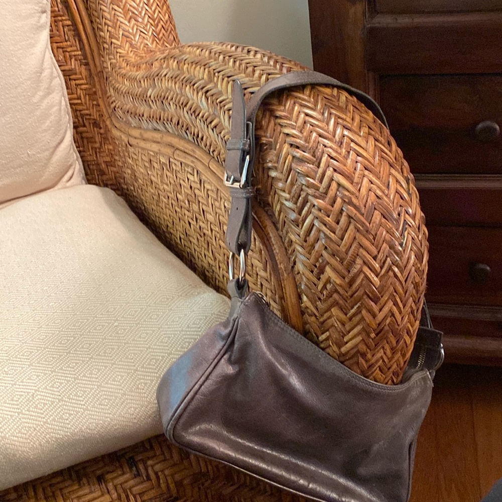 Sundance small over shoulder gray leather bag